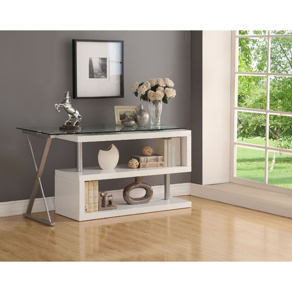ACME Buck White High Gloss & Clear Glass Writing Desk with Swivel Model 92368