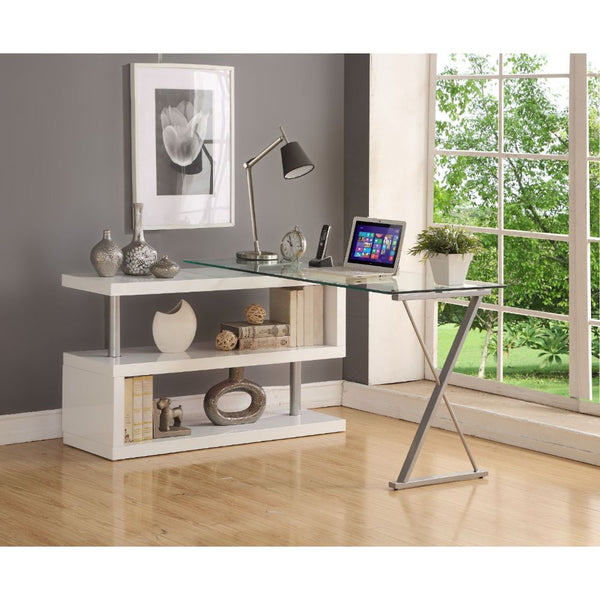 ACME Buck White High Gloss & Clear Glass Writing Desk with Swivel Model 92368