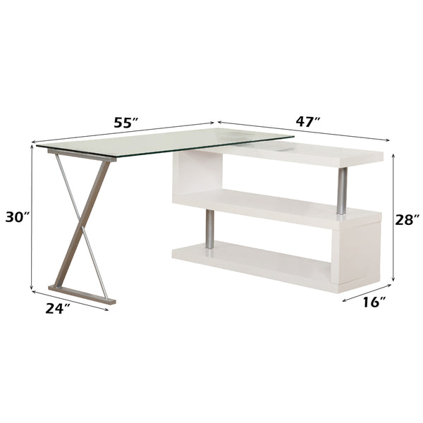ACME Buck White High Gloss & Clear Glass Writing Desk with Swivel Model 92368
