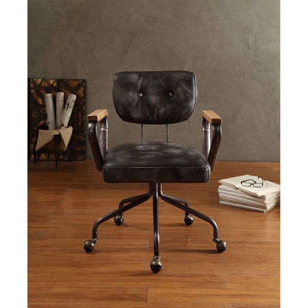 ACME Hallie Vintage Black Top Grain Leather Swivel Office Chair Model 92411
