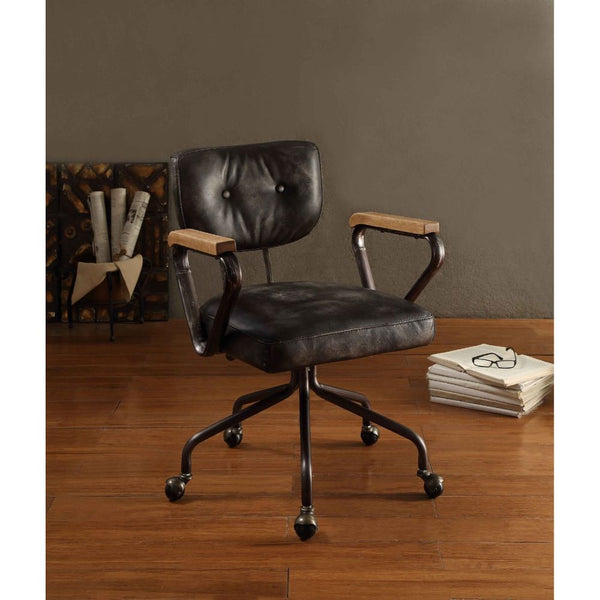 ACME Hallie Vintage Black Top Grain Leather Swivel Office Chair Model 92411