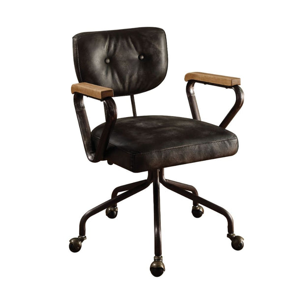 ACME Hallie Vintage Black Top Grain Leather Swivel Office Chair Model 92411
