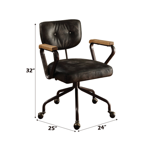 ACME Hallie Vintage Black Top Grain Leather Swivel Office Chair Model 92411