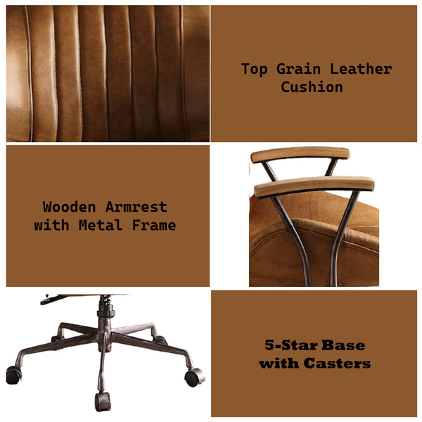 ACME Hamilton Coffee Top Grain Leather Swivel Office Chair Model 92412