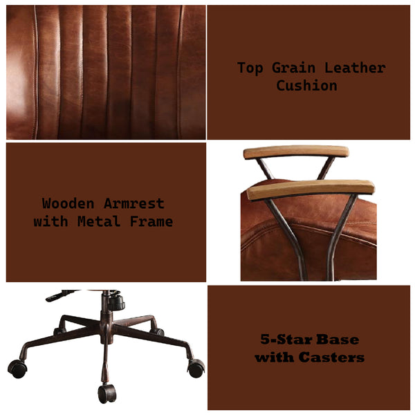 ACME Hamilton Cocoa Top Grain Leather Swivel Office Chair Model 92413