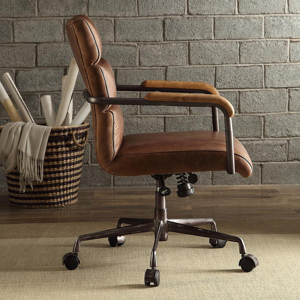 ACME Harith Retro Brown Top Grain Leather Swivel Office Chair Model 92414