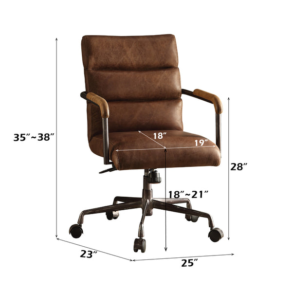 ACME Harith Retro Brown Top Grain Leather Swivel Office Chair Model 92414