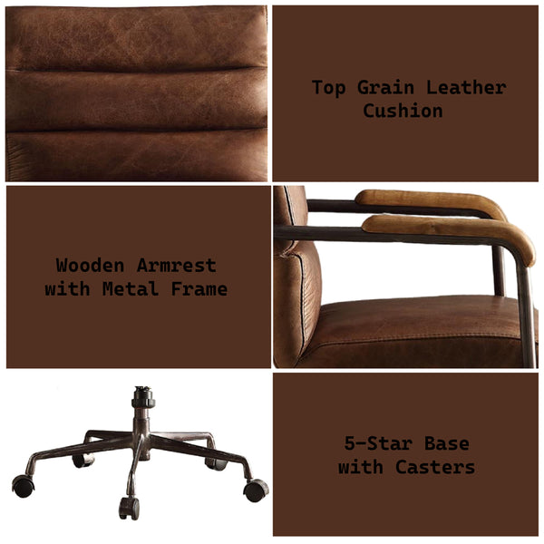 ACME Harith Retro Brown Top Grain Leather Swivel Office Chair Model 92414