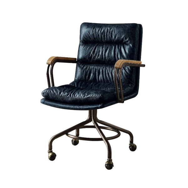 ACME Harith Vintage Blue Top Grain Leather Swivel Office Chair Model 92417