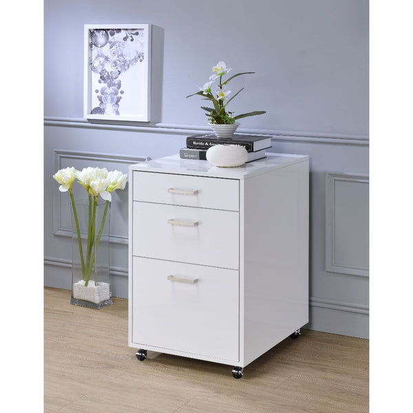 ACME Coleen White High Gloss & Chrome File Cabinet Model 92454