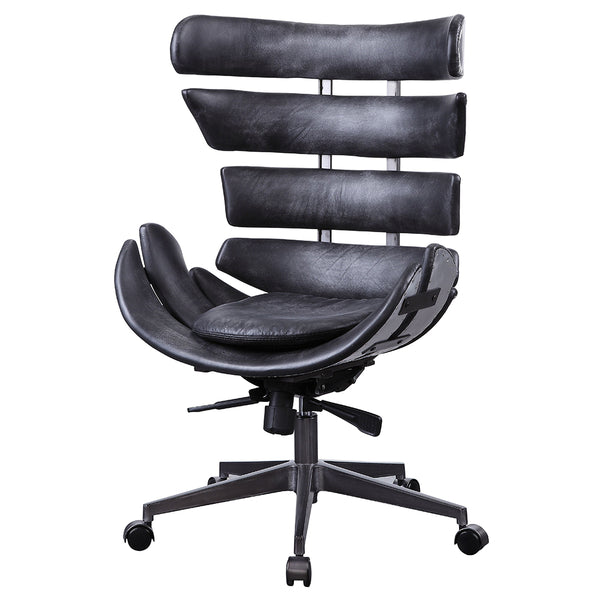 ACME Megan Vintage Black Top Grain Leather & Aluminum Swivel Office Chair Model 92552