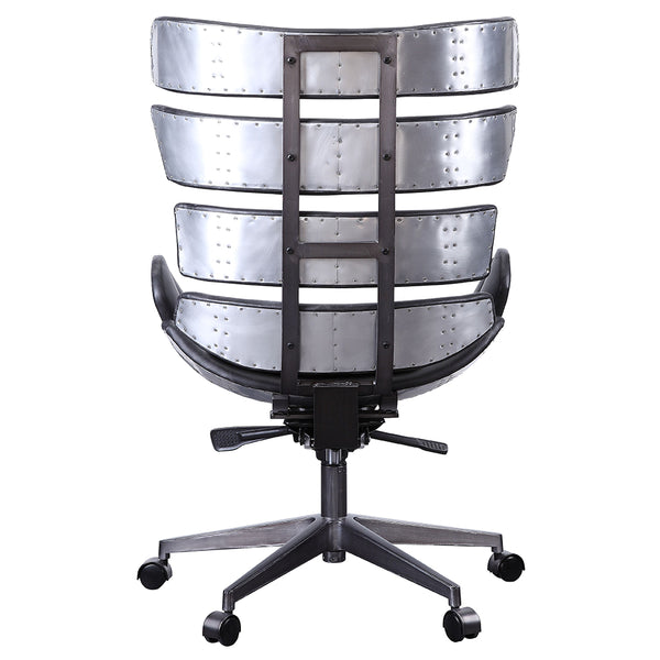 ACME Megan Vintage Black Top Grain Leather & Aluminum Swivel Office Chair Model 92552