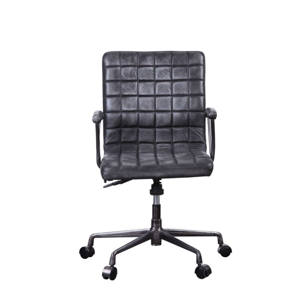 ACME Barack Vintage Black Top Grain Leather & Aluminum Swivel Office Chair Model 92557