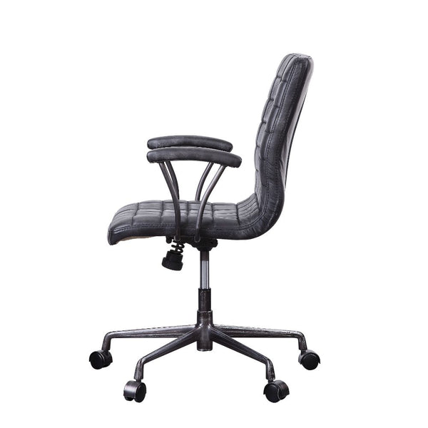 ACME Barack Vintage Black Top Grain Leather & Aluminum Swivel Office Chair Model 92557