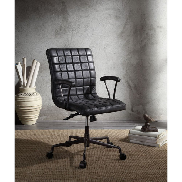 ACME Barack Vintage Black Top Grain Leather & Aluminum Swivel Office Chair Model 92557