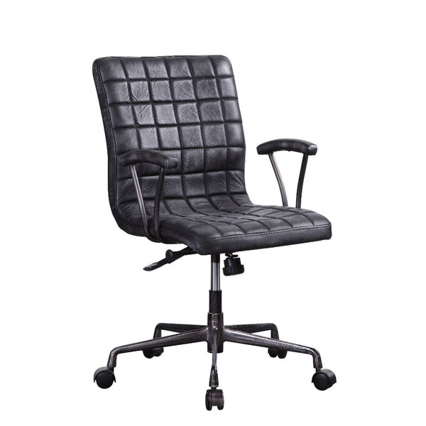 ACME Barack Vintage Black Top Grain Leather & Aluminum Swivel Office Chair Model 92557