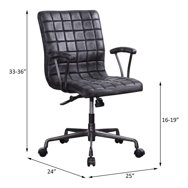 ACME Barack Vintage Black Top Grain Leather & Aluminum Swivel Office Chair Model 92557