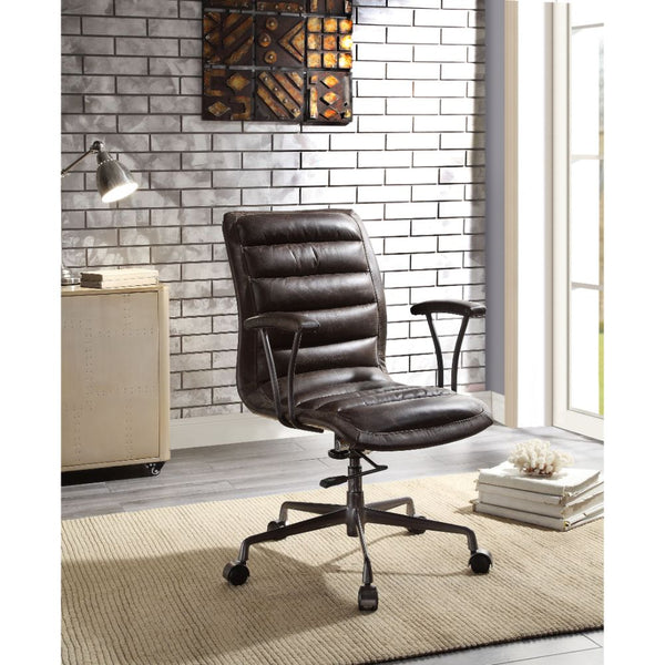 ACME Zooey Distress Chocolate Top Grain Leather Swivel Office Chair Model 92558