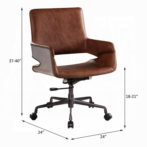 ACME Kamau Vintage Cocoa Top Grain Leather Swivel Office Chair Model 92567