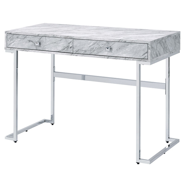 ACME Tigress White Engineered Stone Top & Chrome Writing Desk Model 92615