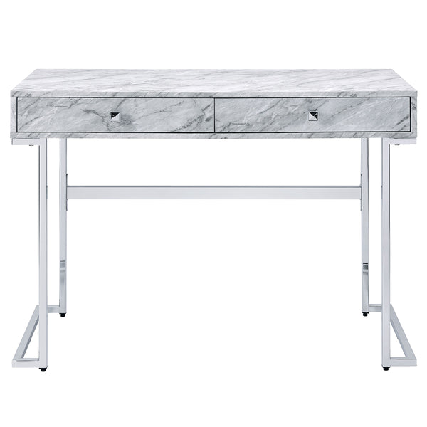 ACME Tigress White Engineered Stone Top & Chrome Writing Desk Model 92615