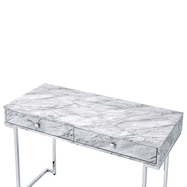 ACME Tigress White Engineered Stone Top & Chrome Writing Desk Model 92615