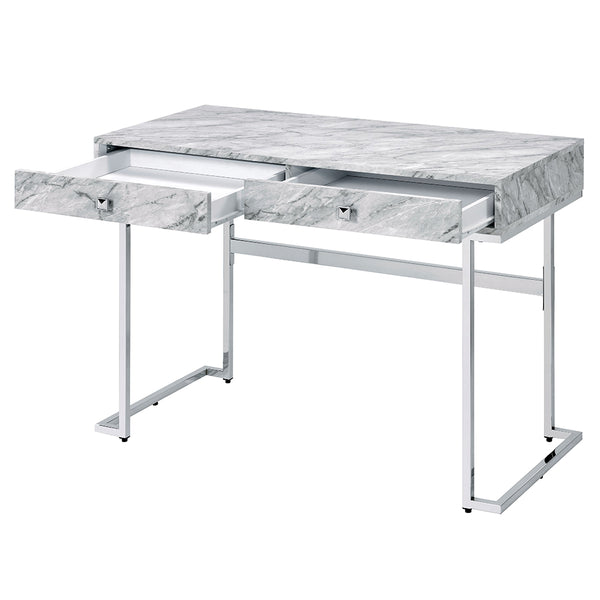 ACME Tigress White Engineered Stone Top & Chrome Writing Desk Model 92615