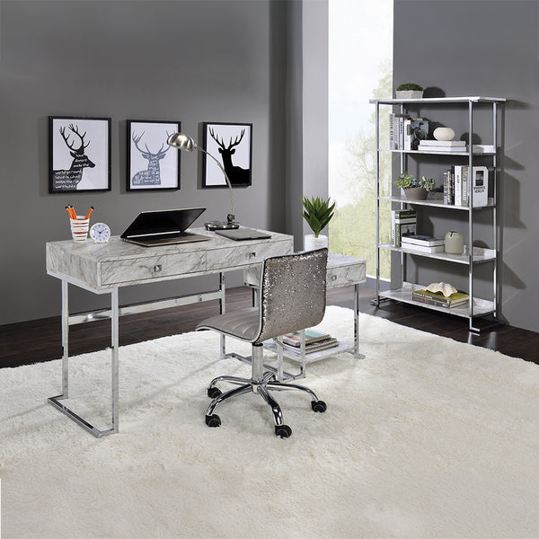 ACME Tigress White Engineered Stone Top & Chrome Writing Desk Model 92615