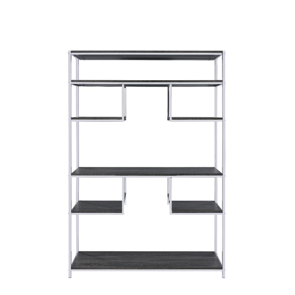 ACME Vonara Rustic Gray Oak & Chrome Bookshelf Model 92657