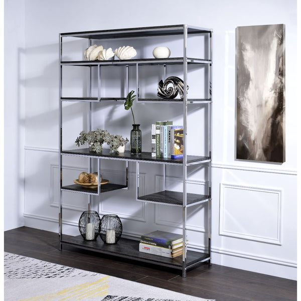 ACME Vonara Rustic Gray Oak & Chrome Bookshelf Model 92657