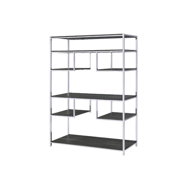 ACME Vonara Rustic Gray Oak & Chrome Bookshelf Model 92657