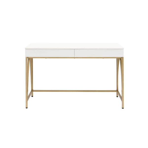 ACME Lightmane White High Gloss & Gold Writing Desk(Same AC00900) Model 92660