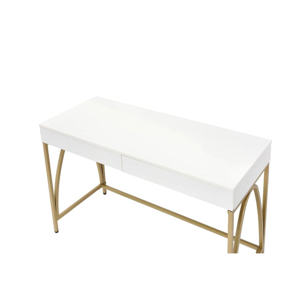 ACME Lightmane White High Gloss & Gold Writing Desk(Same AC00900) Model 92660