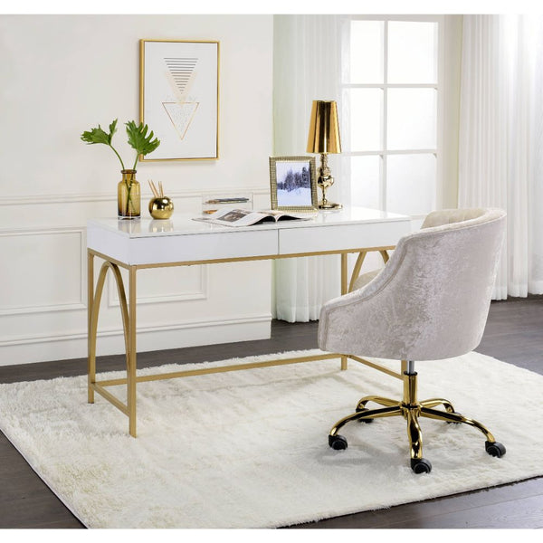 ACME Lightmane White High Gloss & Gold Writing Desk(Same AC00900) Model 92660