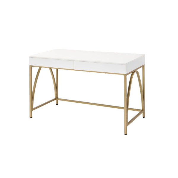 ACME Lightmane White High Gloss & Gold Writing Desk(Same AC00900) Model 92660