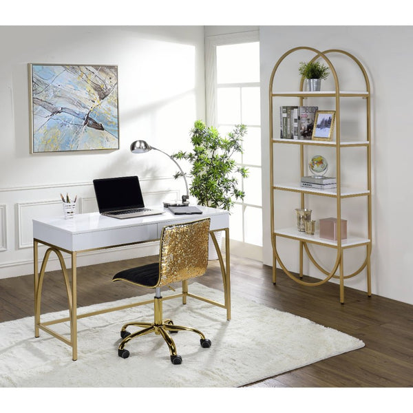 ACME Lightmane White High Gloss & Gold Writing Desk(Same AC00900) Model 92660