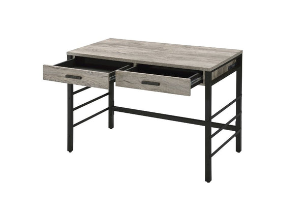 ACME Disho Light Weathered Oak & Black Writing Desk with USB Port Model 92720
