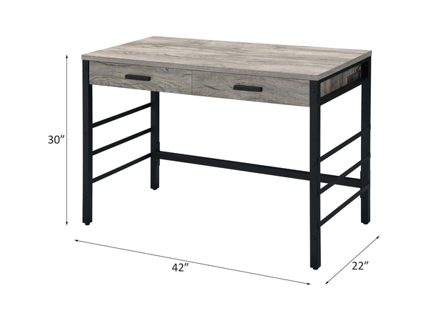 ACME Disho Light Weathered Oak & Black Writing Desk with USB Port Model 92720