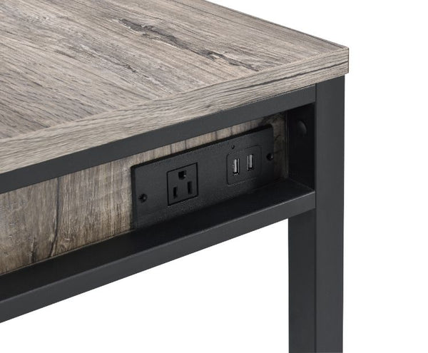 ACME Disho Light Weathered Oak & Black Writing Desk with USB Port Model 92720