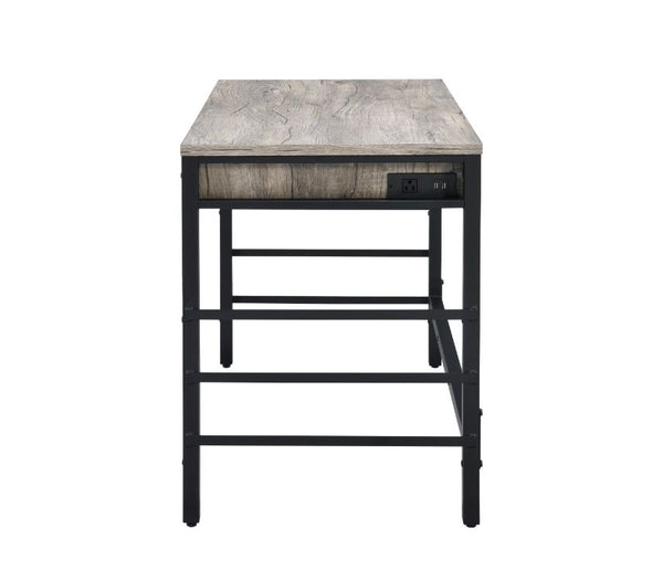 ACME Disho Light Weathered Oak & Black Writing Desk with USB Port Model 92720
