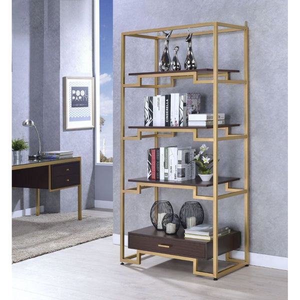 ACME Yumia Gold & Walnut Bookshelf Model 92787