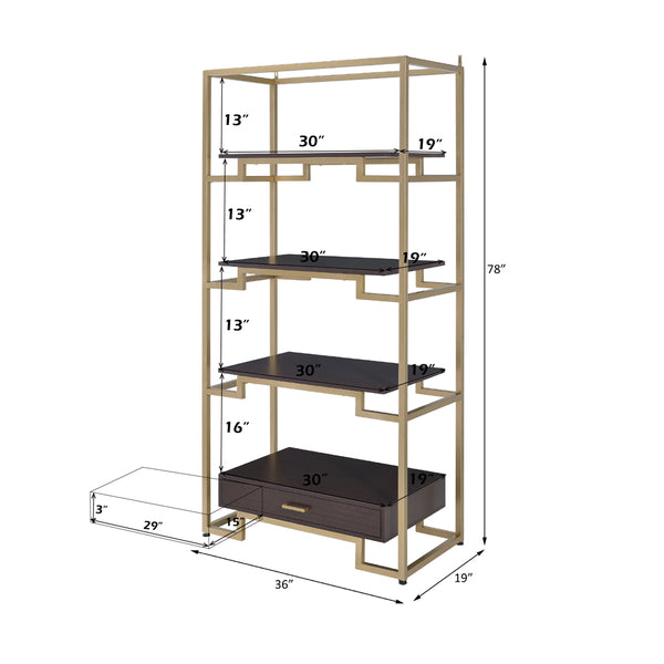 ACME Yumia Gold & Walnut Bookshelf Model 92787