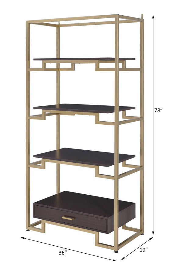 ACME Yumia Gold & Walnut Bookshelf Model 92787