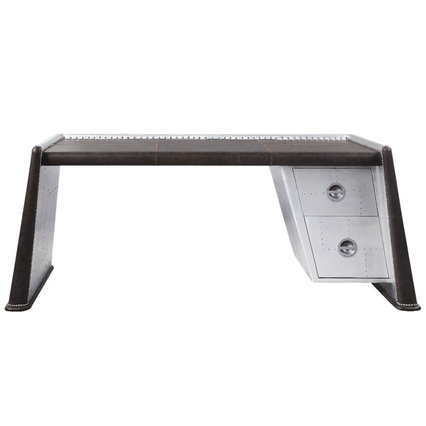 ACME Brancaster Distress Chocolate Top Grain Leather & Aluminum Executive Writing Desk Model 92855