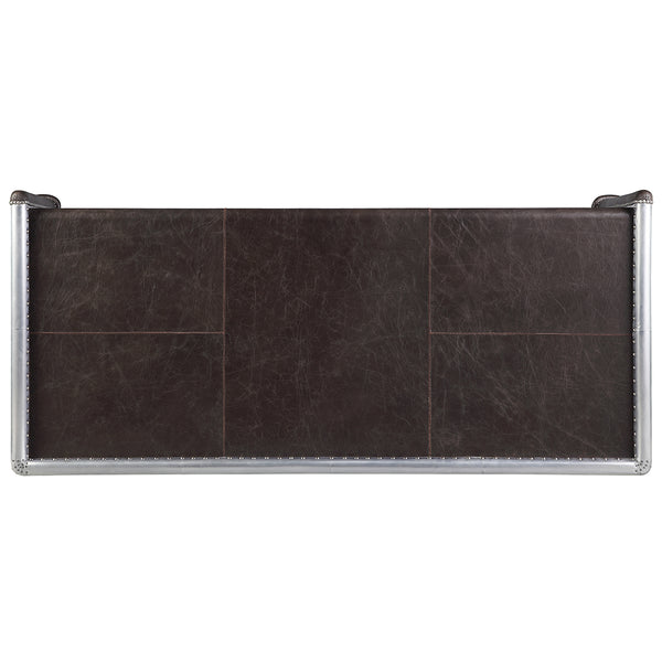 ACME Brancaster Distress Chocolate Top Grain Leather & Aluminum Executive Writing Desk Model 92855