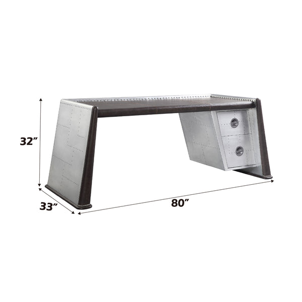 ACME Brancaster Distress Chocolate Top Grain Leather & Aluminum Executive Writing Desk Model 92855