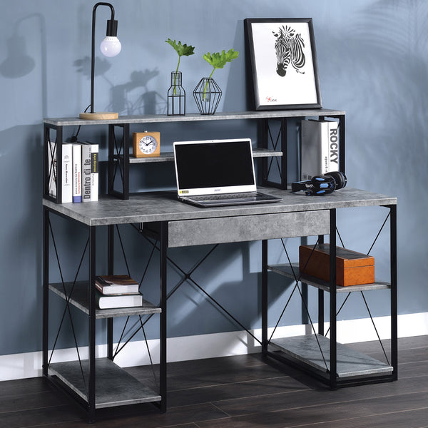 ACME Amiel Faux Concrete & Black Writing Desk Model 92875