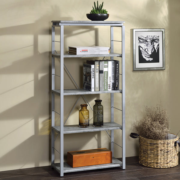 ACME Jurgen Faux Concrete & Silver Bookshelf Model 92907