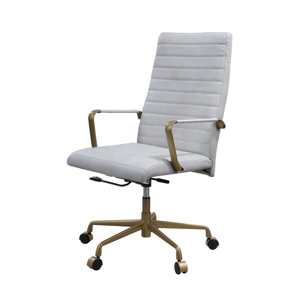 ACME Duralo Vintage White Top Grain Leather Swivel Office Chair Model 93168