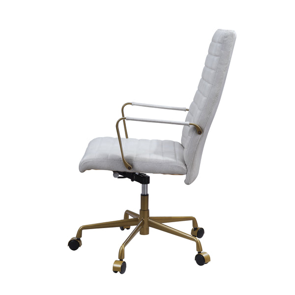 ACME Duralo Vintage White Top Grain Leather Swivel Office Chair Model 93168